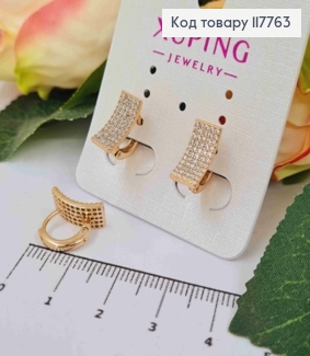 Серьги кольца (1,1см), с изогнутой пластиной в Блестящих камнях (1,25*0,6см), Xuping 18К 117763 фото