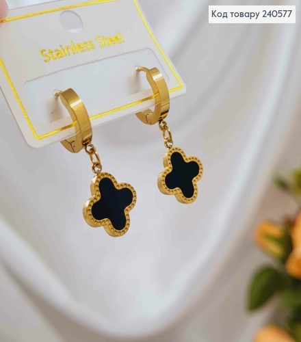 Серьги кольца, лимонные, с черной эмалью, "Van Cleef", 1,6см, сталь Stainless Steel 260050 фото 1