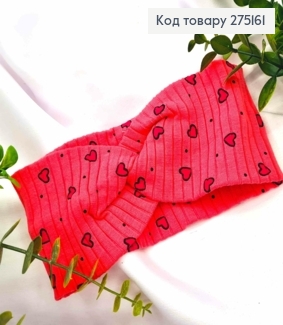 Пов'язка чалма дитяча, МАЛИНОВОГО кольору з принтом "Серце", діаметр 36*9см, ручна робота, Україна 275161 фото