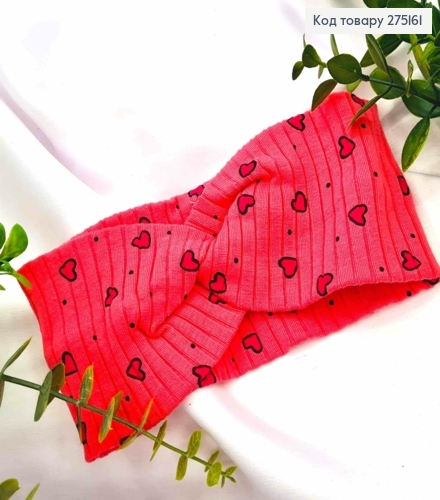 Пов'язка чалма дитяча, МАЛИНОВОГО кольору з принтом "Серце", діаметр 36*9см, ручна робота, Україна 275161 фото 1