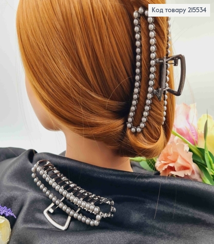 Краб металл, графитового цвета, Дуга с темной жемчужиной, 11см. 215534 фото 1