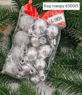 Набор игрушек 30 мм серебряных глитер Китай 12 шт.пакет 630013 фото