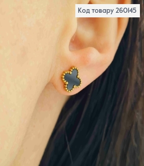 Серьги гвоздики, лимонного цвета, с черной эмалью, "Van Cleef", 9мм, сталь Stainless Steel 260145 фото