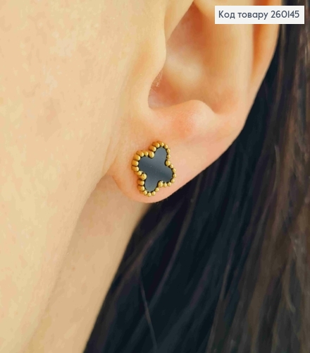 Серьги гвоздики, лимонного цвета, с черной эмалью, "Van Cleef", 9мм, сталь Stainless Steel 260145 фото 1