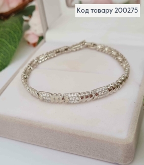 Браслет родований, плетіння Пластинками з Блискучими камінцями, довжина 17,5+2см, ширина 6мм, Xuping 200275 фото