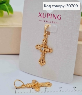 Хрестик з Блискучим камінцем та завитками по краям, розмір 2,2*1,4см  Xuping 18K 130709 фото