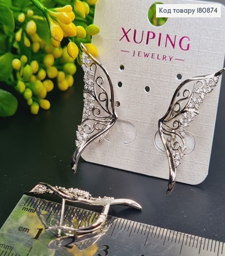 Сережки родовані "Крила Метелика" з камінцями (англ.застібка), 3,5*1,5см, Xuping 180874 фото 1