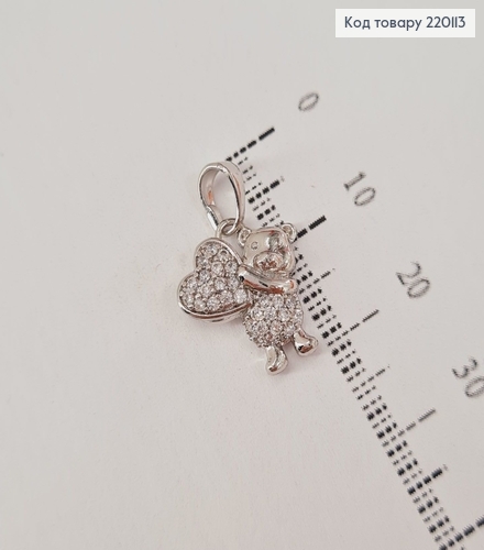 Кулон Мишка с сердечком и камешками родованное  Xuping 220113 фото 1