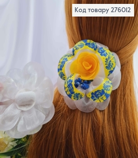 Резинка, БАНТ репсовый, Желто-Синего цвета с желтым цветком, 10см, Ручная работа 276012 фото