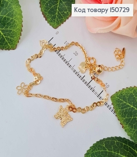 Браслет на ногу, с подвесками бабочкой/сердечками/цветочки, 23,5+5см, Xuping 18K 150729 фото