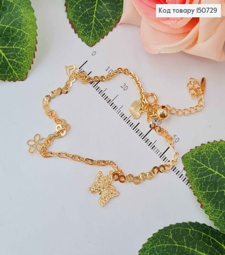 Браслет на ногу, с подвесками бабочкой/сердечками/цветочки, 23,5+5см, Xuping 18K 150729 фото 1