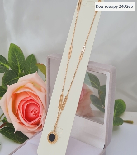 Цепочка с подвеской 40+5 см Римские часы с двустор. ч/б эмалью, цвет золотой, Stainless Steel 240263 фото 1