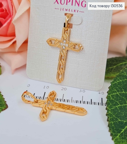 Крестик в виде цепочки, с маленьким крестиком поцента, с камешками, 2,8см, Xuping 18K 130536 фото 1