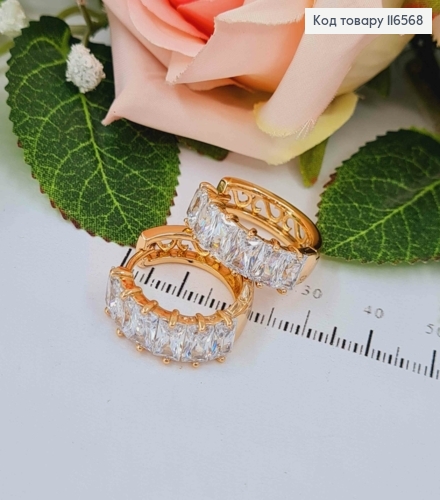 Серьги кольца 2см, с прямоугольными камешками, шир.5мм, Xuping 18K 116568 фото 2