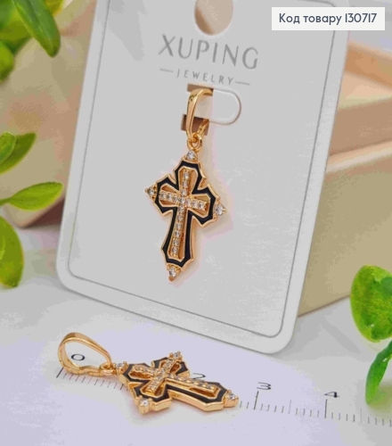 Крестик украшен камешками и Черной эмалью, размер 2,2*1,5см, Xuping 18K 130717 фото 1