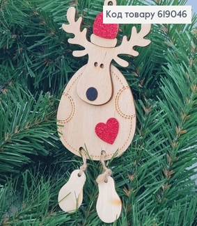 Игрушка на елку деревянная Олень с висящими ногами и красной шляпой18*8 см 619046 фото