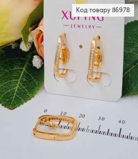 Серьги кольца 2см, вытянутые, с подвеской пластинкой и камешками, Xuping 18K 116978 фото