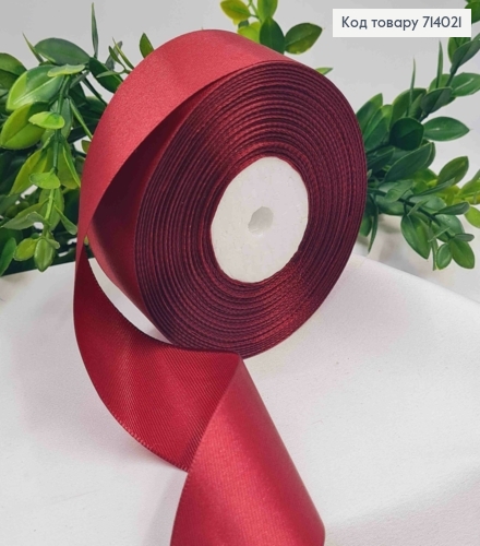 Лента атласная ТЕМНО-БАРДОВАЯ (цвет 048), ширина 4см, длина 36 ярдов (33м) 714021 фото 1