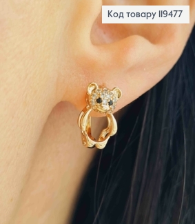 Серьги "Мишки" с Блестящими камешками, 1,2см, английская застежка, Xuping 18К 119477 фото