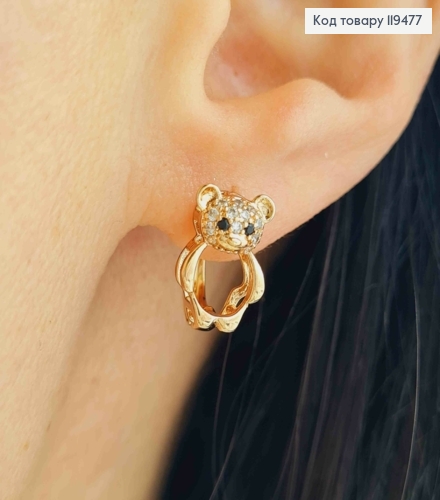 Серьги "Мишки" с Блестящими камешками, 1,2см, английская застежка, Xuping 18К 119477 фото 1