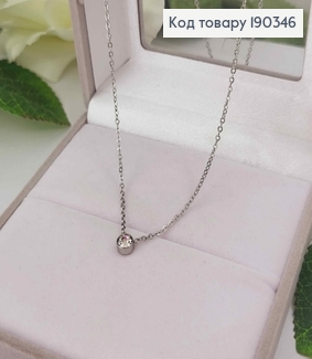 Ланцюжок родований з підвіскою камінчиком 4мм, в оправі, 45+5см,Stainlles Still 190346 фото