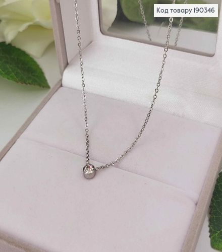 Ланцюжок родований з підвіскою камінчиком 4мм, в оправі, 45+5см,Stainlles Still 190346 фото 1