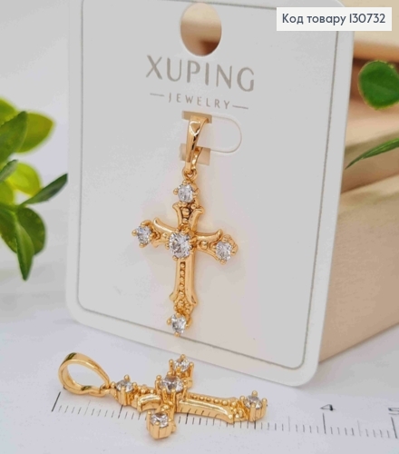 Крестик с Блестящими камешками, размер 2,5*1,8см, Xuping 18K 130732 фото 1
