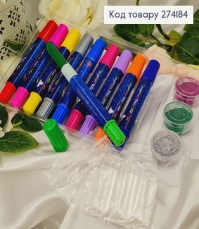 Набор Временной краски для волос, 10цветов +3глитера 274184 фото