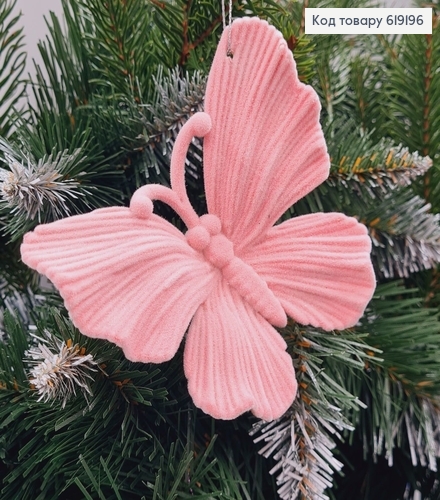Новогодняя фигура Бархат Бабочка РОЗОВАЯ, 11*10см, Украина 619196 фото 1