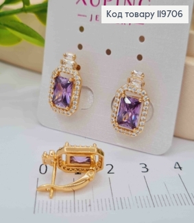 Серьги с изысканным фиолетовым камнем в оправе из камней, дл. 1,7см, англ. застежка, Xuping 18К 119706 фото