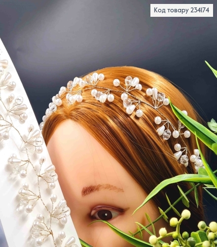 Гілочка у волосся, з Перлинками та Стеклярусом, 27см, Золотого кольору 234174 фото 1