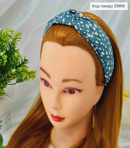 Обруч чалма, Зеленого цвета с белым хлопком, шир. 4см 291196 фото 1