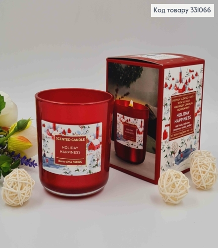 Аромасвічка  СОЄВА,дерев"ян. гніт, HOLIDAY HAPPINESS(red fruits,red wine,cinamon,vanilla,amber),150г 331066 фото 1