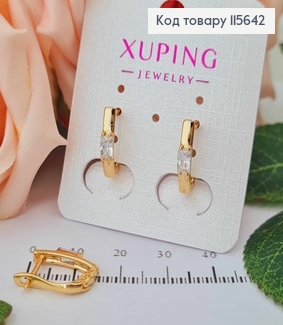 Серьги, с белым прямоугольным камешком, англ. зам. Xuping 18K 115642 фото