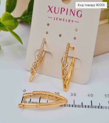 Сережки "Стріли" прикрашені Блискучими камінцями,  довжина 2,6см, англійська застібка, Xuping 18К 110201 фото 1