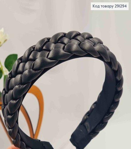 Обруч з екошкіри, плетений Косичка, ЧОРНОГО кольору, шир. 3см 291294 фото 1