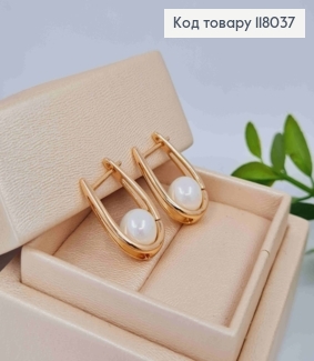 Серьги Овальные с жемчужиной в середине, 2,1см, английская застежка, Xuping 18K. 118037 фото