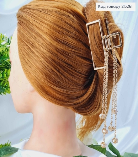 Краб металл 7см, прямоугольный с подвесками бусинами 12,5см, золотого цвета. 215261 фото 1