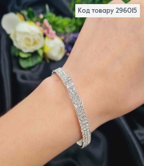 Бижутерия на руку, Серебристый Браслет с Блестящими камешками в три ряда. 296015 фото