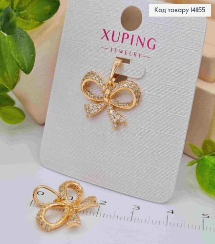 Кулон "Бантик" украшен блестящими камешками, размер 1,4*1,9см, Xuping 18K. 141155 фото 2