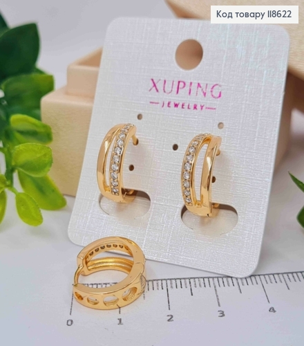 Серьги кольца украшены Блестящими камешками, ширина 6мм, диаметр 1,6см, Xuping 18К. 118622 фото 1