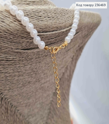 Біжутерія на шию з Перламутрових бусин з підвіскою "Серце" золотого кольору, 41+5см, Fashion Jewelry 236469 фото 2