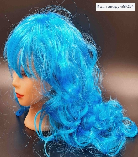 Перука карнавальна, Синього кольору, хвиляста зі штучного волокна, довжина 55см 691054 фото 1