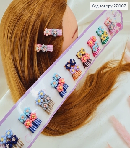 Заколка уточка детская с бантиком и цветочками в асс. 24 шт/уп. 271007 фото 1