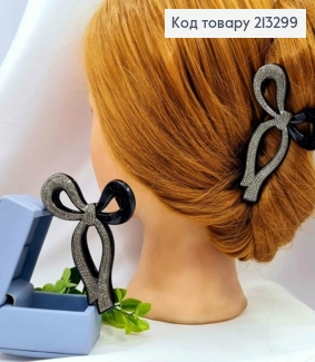 Краб пластик "БАНТИК" прикрашений Сірими камінцями, розмір 9см, Чорного кольору 213299 фото