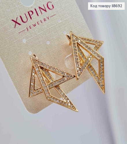 Сережки "Геометричні" з Блискучими камінцями, 3,1см, англійська застібка, Xuping 18К 118692 фото 2
