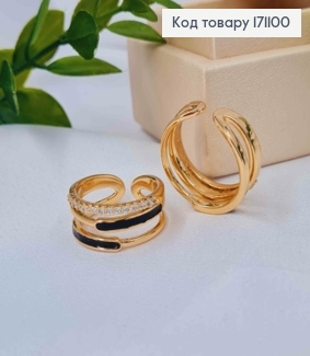 Кольцо с блестящими камешками и черной эмалью, Xuping 18К. 171100 фото