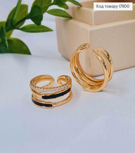 Кольцо с блестящими камешками и черной эмалью, Xuping 18К. 171100 фото 1