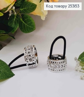 Резинка высокого хвоста, с фактурным зажимом серебряного цвета, диам. 3,5см. 253153 фото