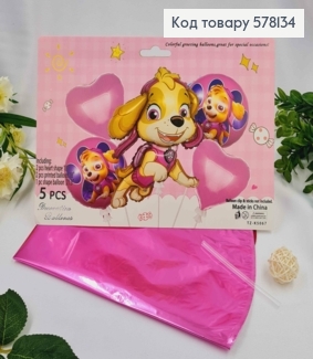 Набір фольгованих куль "Щенячий патруль", сердечка 2шт, круглі 2шт, Скай 1шт.(21,3") 578134 фото